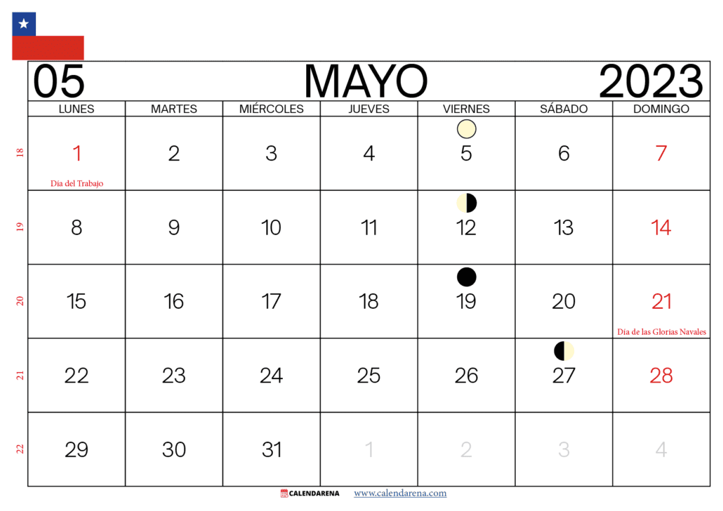 calendario mes de mayo 2023 Chile