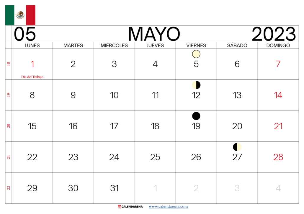 calendario mes de mayo 2023 México