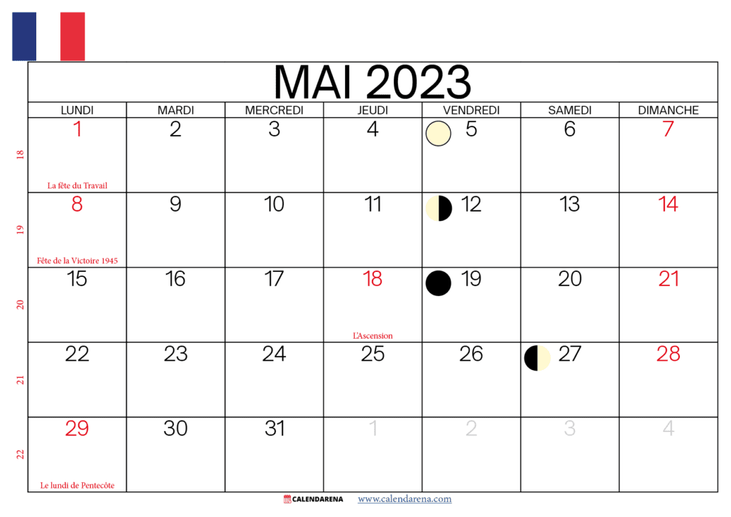 calendrier mai 2023 jours fériés france