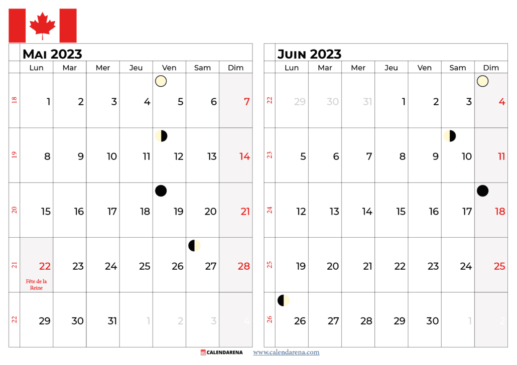 calendrier mai juin 2023 québec
