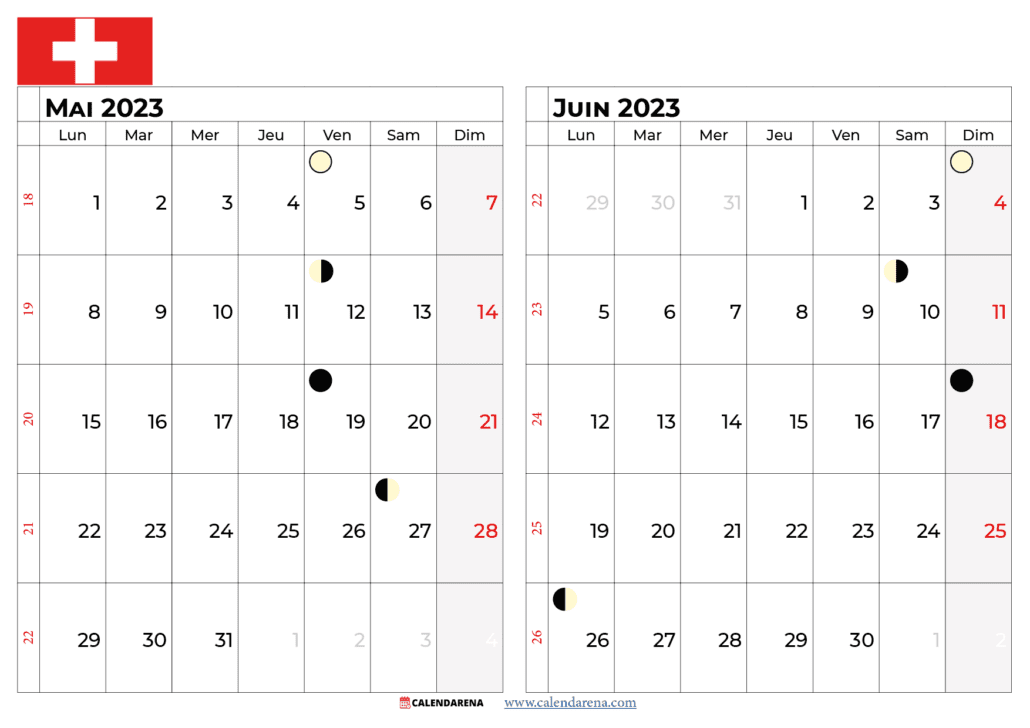 calendrier mai juin 2023 suisse