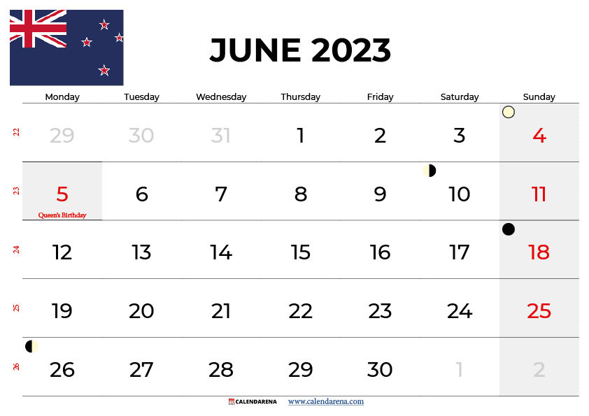 june 2023 calendar NZ