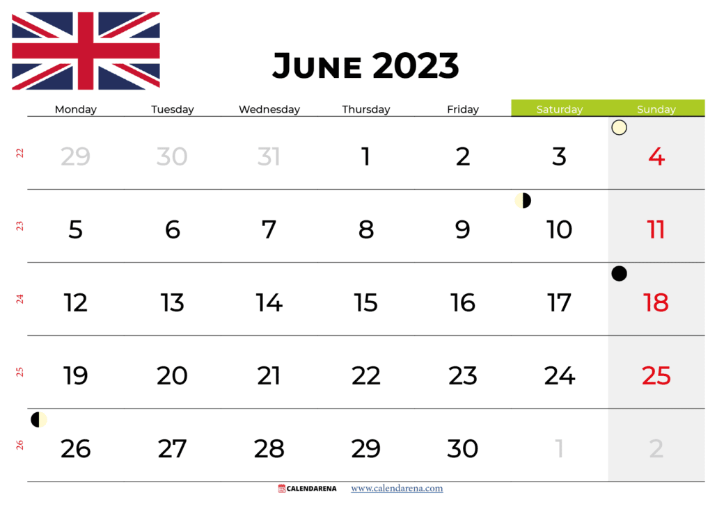 june 2023 calendar UK