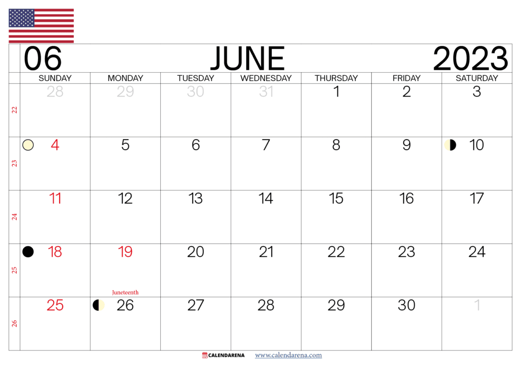 june 2023 calendar with holidays USA