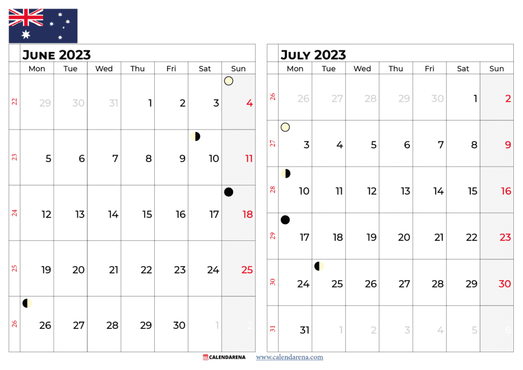 june and july 2023 calendar australia