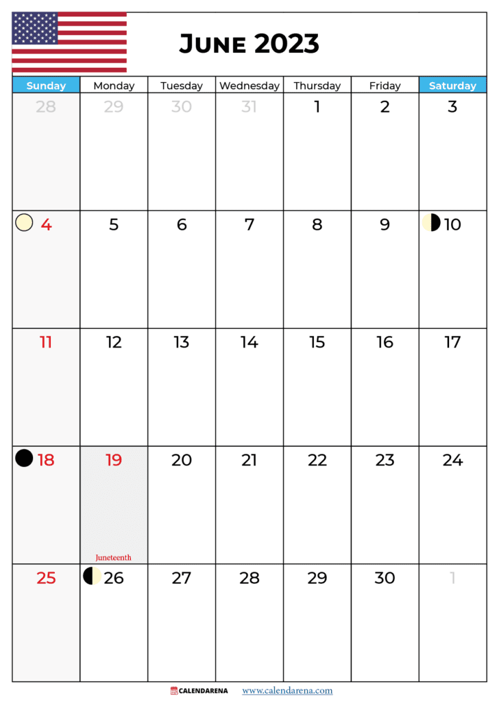 june calendar 2023 USA