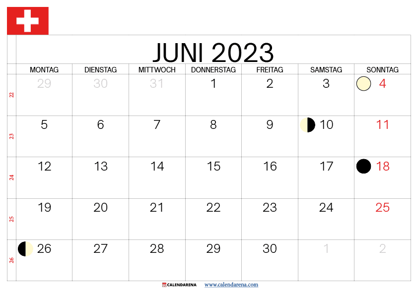 kalender juni 2023 Schweiz