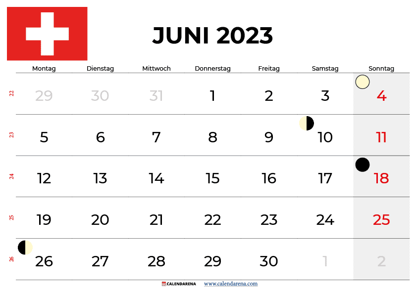 kalender juni 2023 zum ausdrucken Schweiz