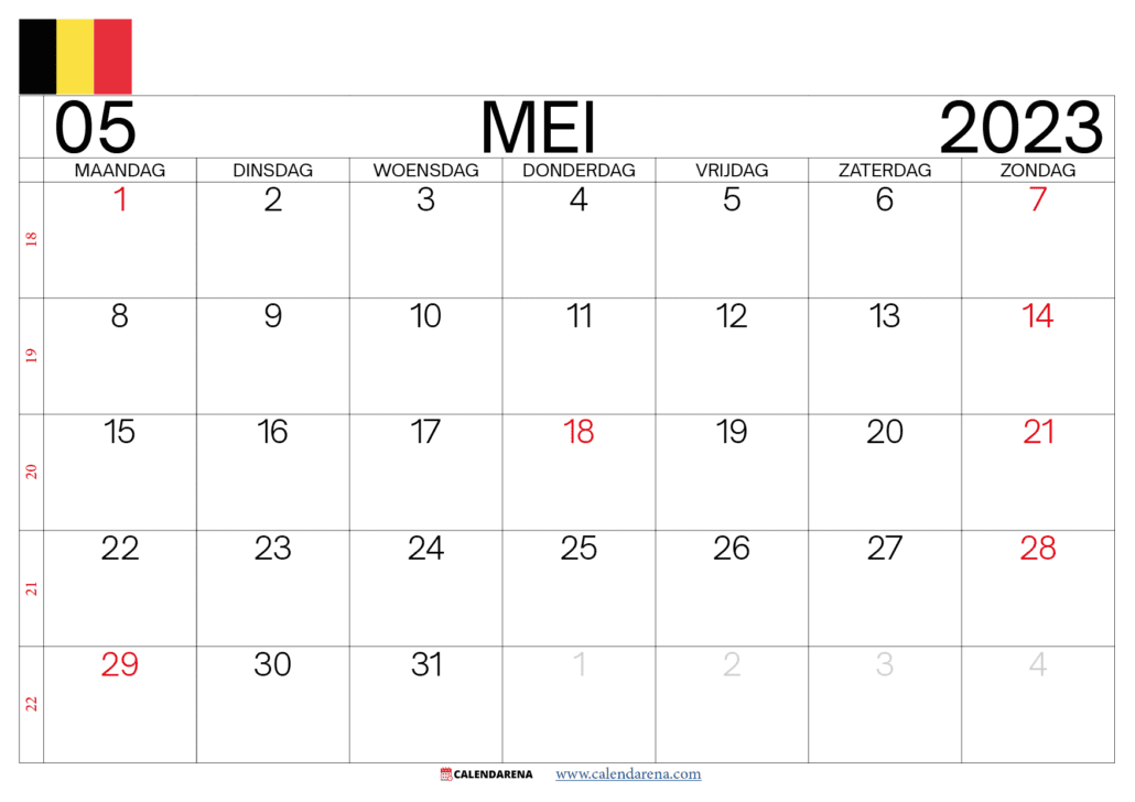 kalender mei 2023 met weeknummers belgië