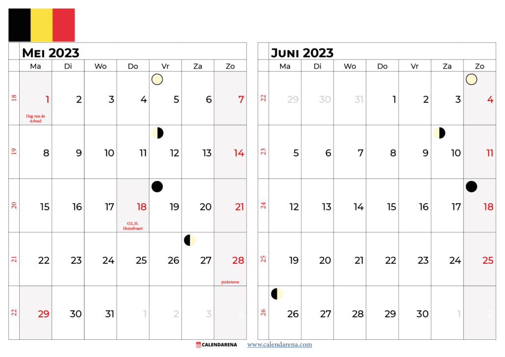 kalender mei juni 2023 belgië