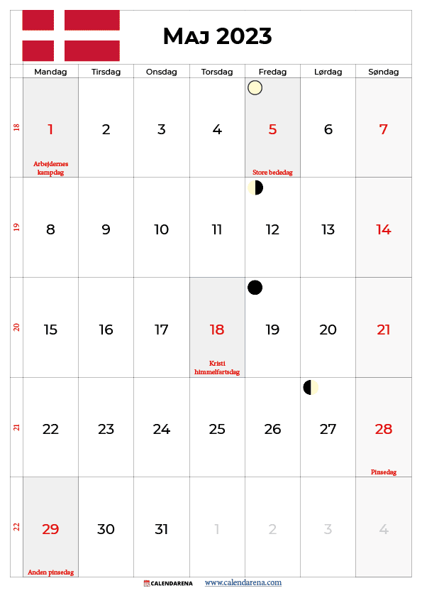 maj kalender 2023 Danmark