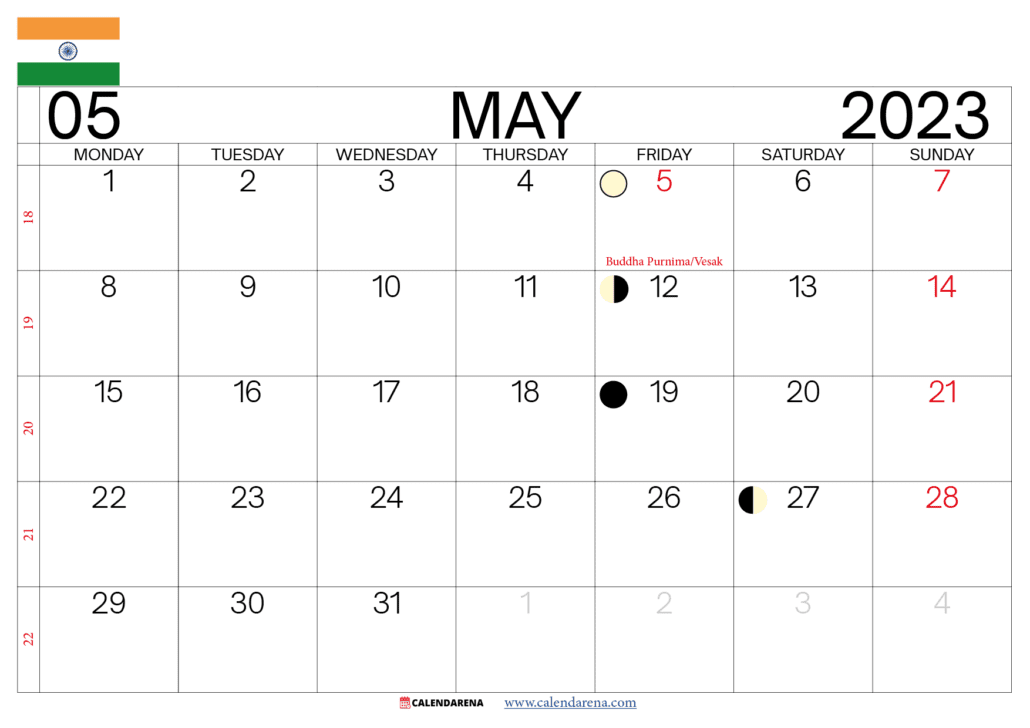 may 2023 calendar india
