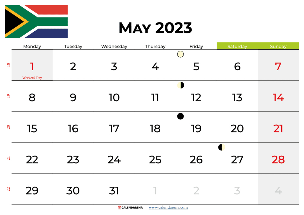 may 2023 calendar south africa