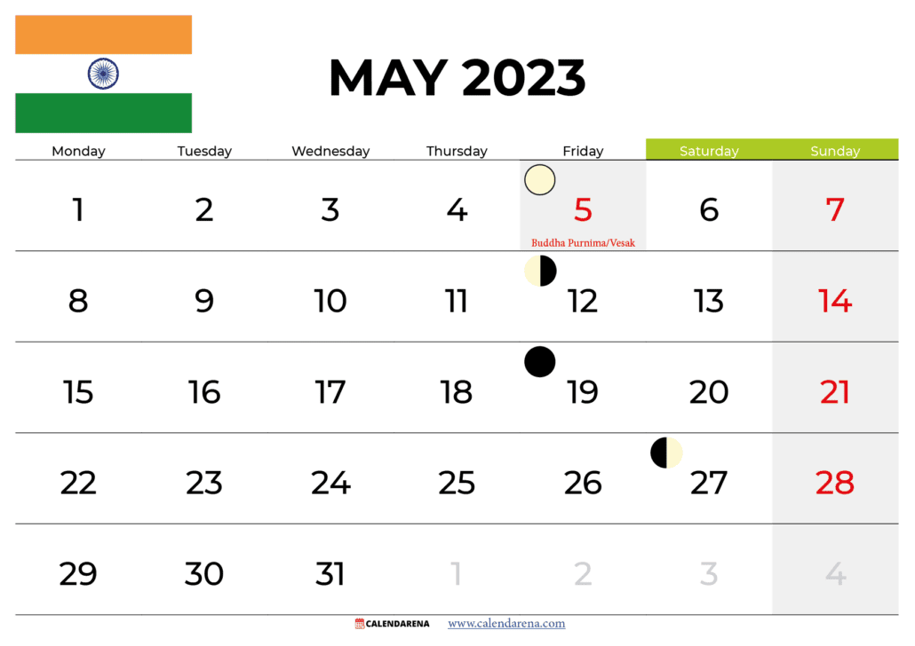may 2023 calendar with holidays india