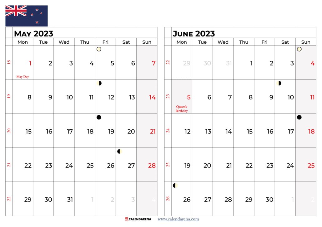may june 2023 calendar NZ