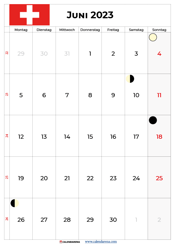 mondkalender juni 2023 Schweiz