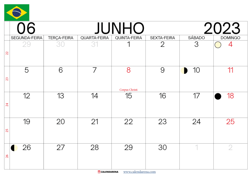 calendário junho 2023 brasil