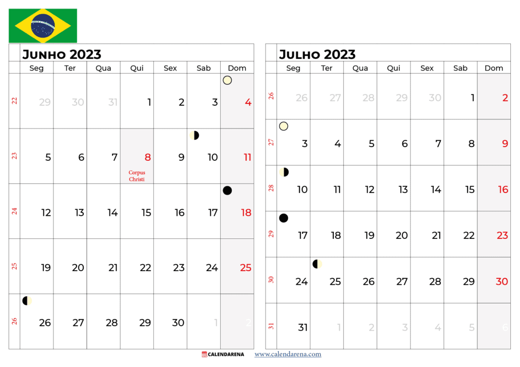 calendário junho e julho 2023 brasil