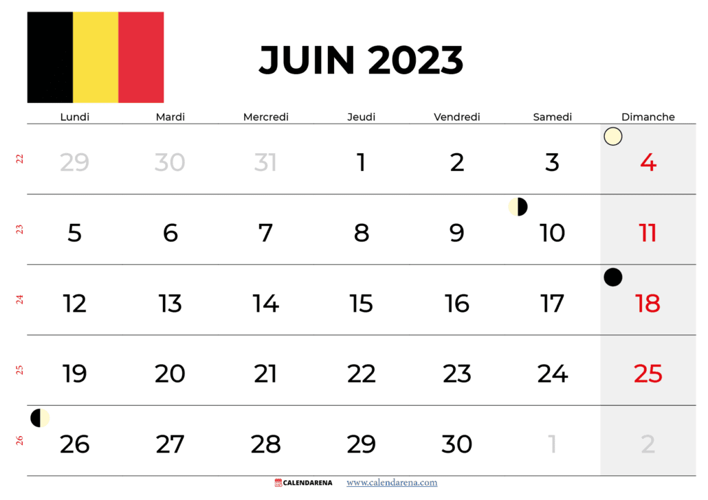 calendrier juin 2023 belgique