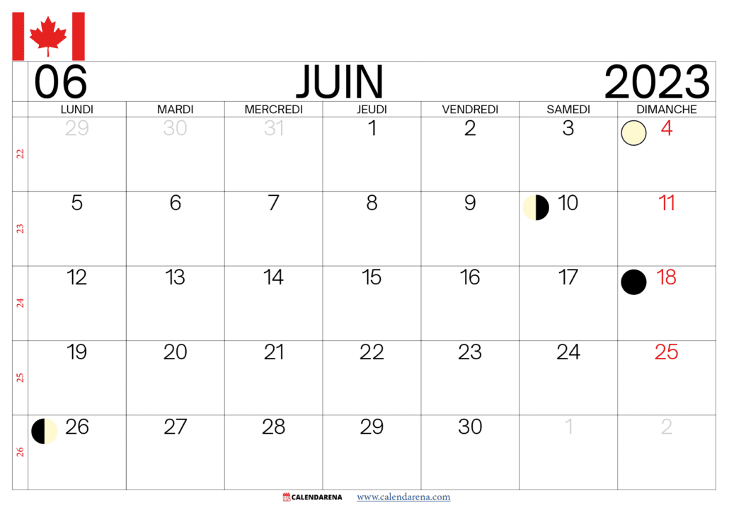 calendrier juin 2023 jours fériés québec