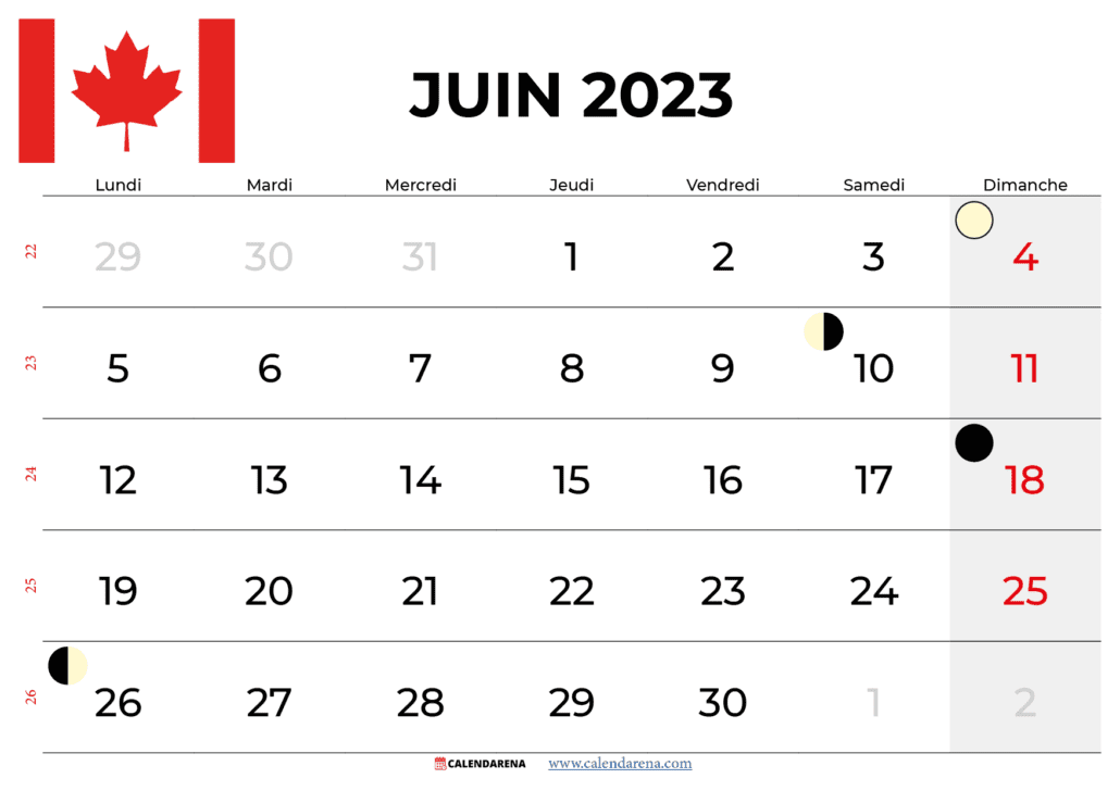 calendrier juin 2023 québec