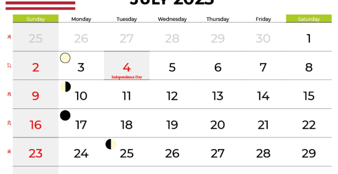 free printable calendar july 2023 USA