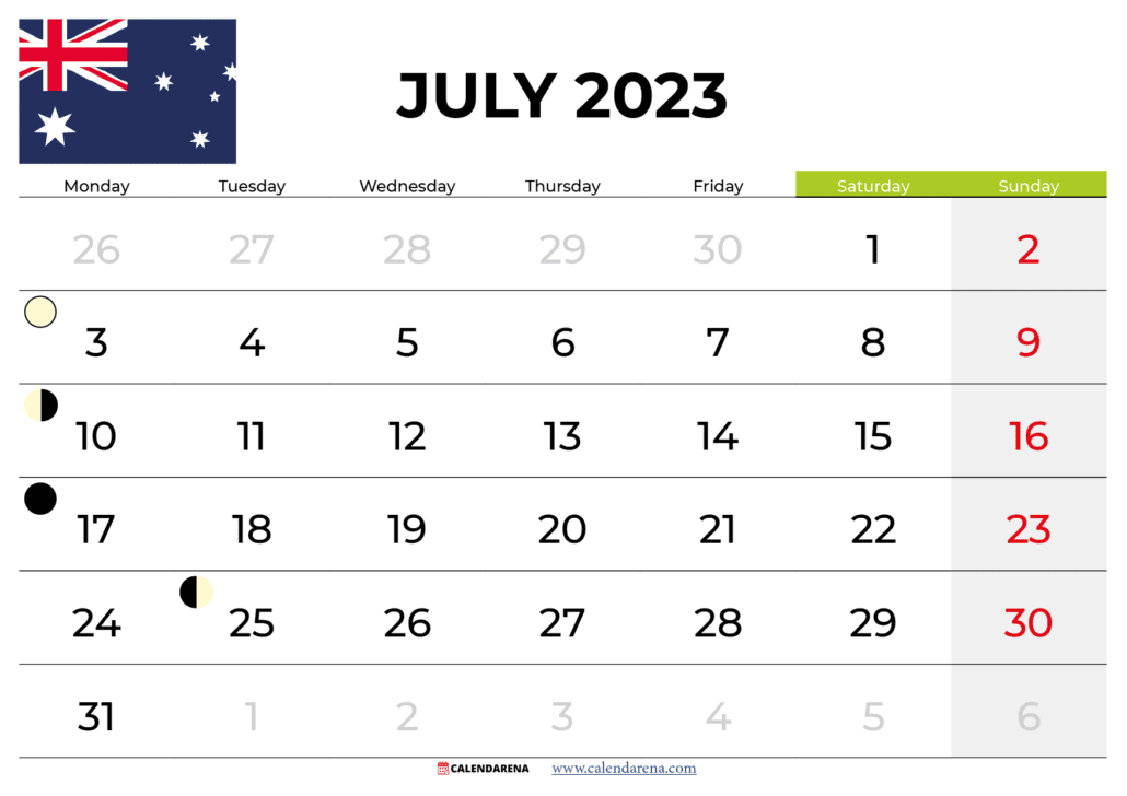 free printable calendar july 2023 australia
