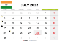 free printable calendar july 2023 india