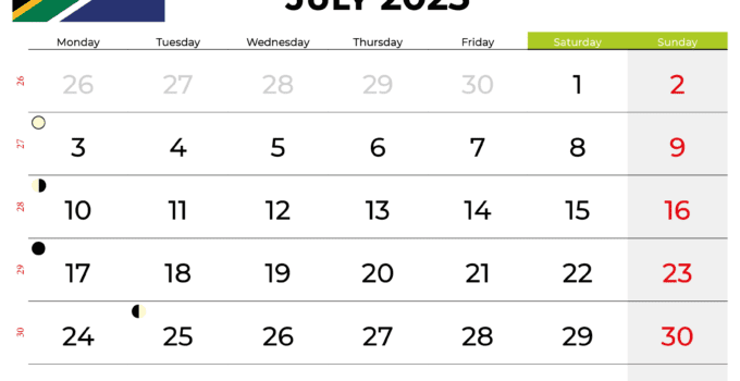 free printable calendar july 2023 south africa