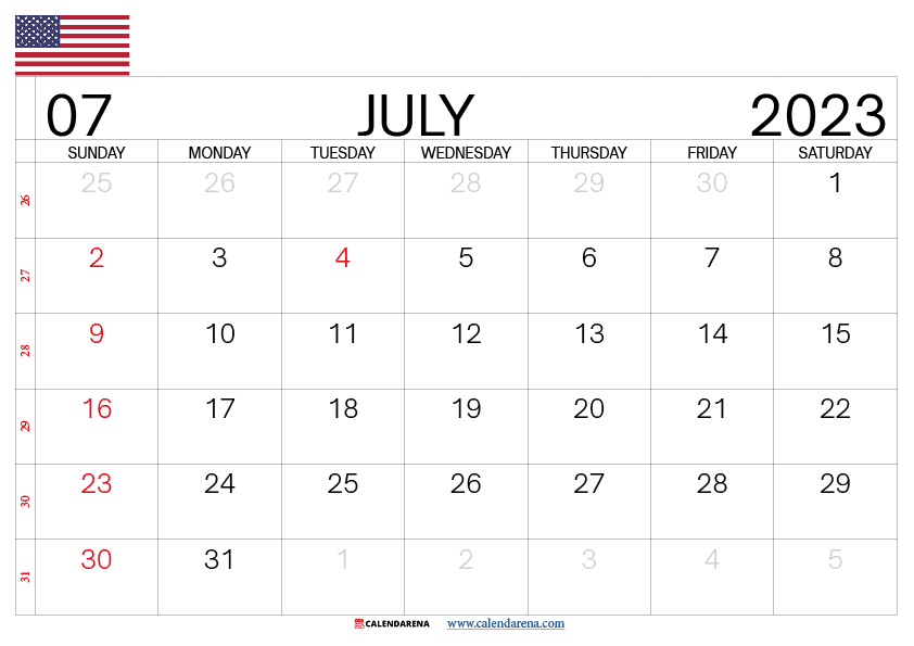 july 2023 calendar USA