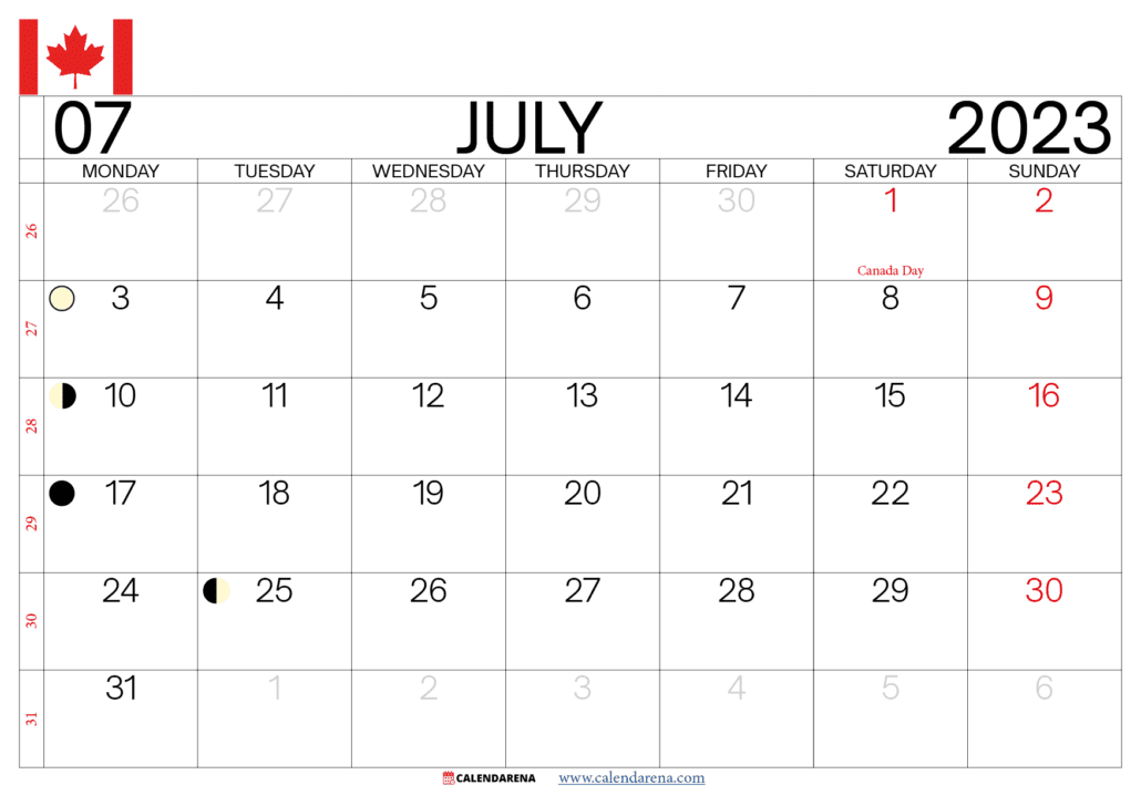july 2023 calendar canada
