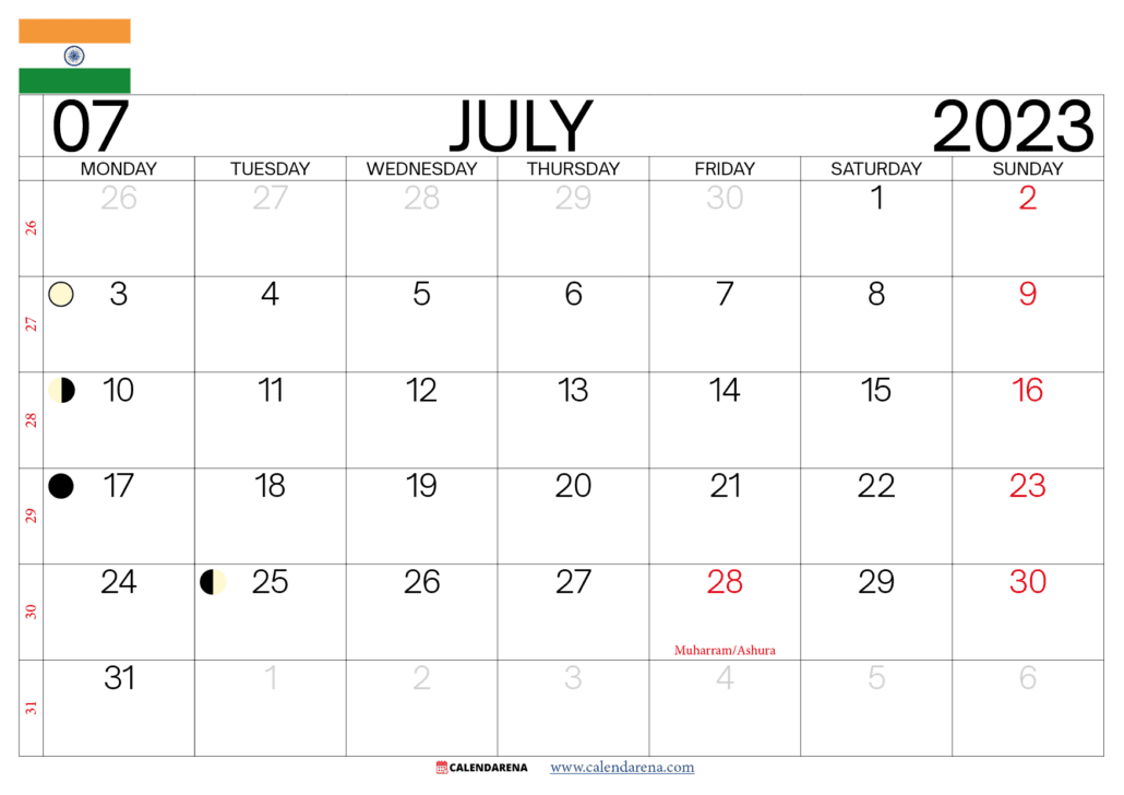 july 2023 calendar india