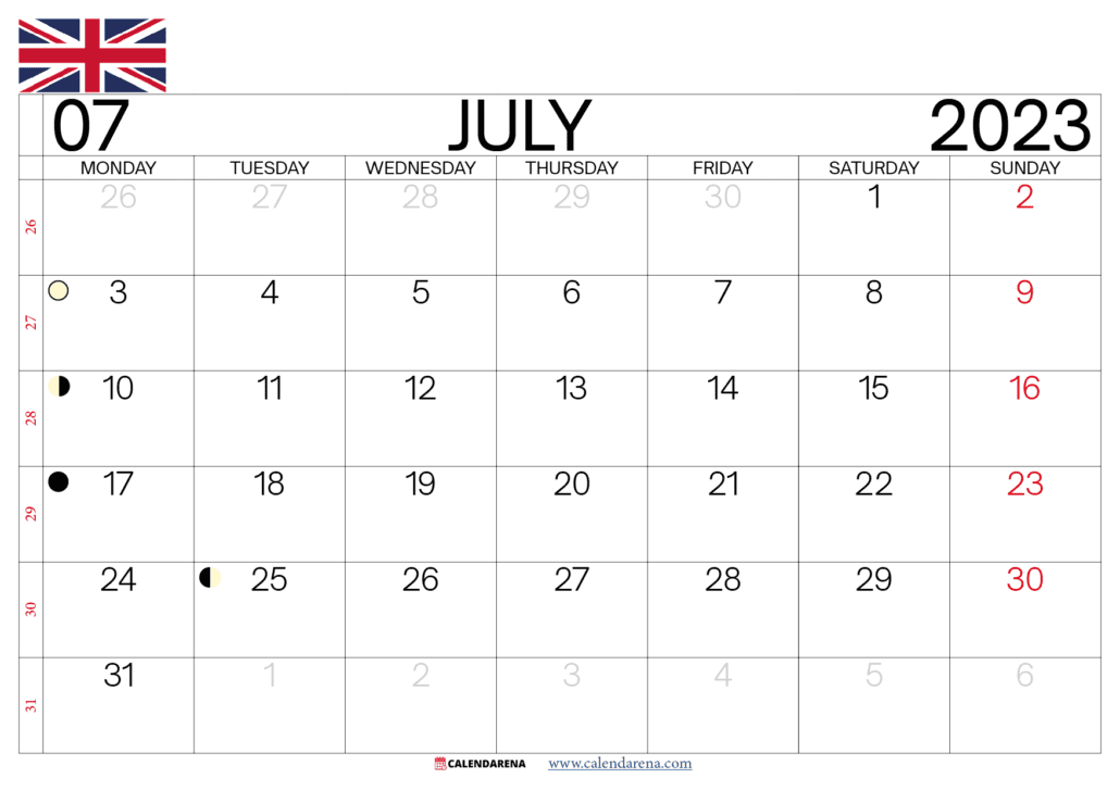 july 2023 calendar uk