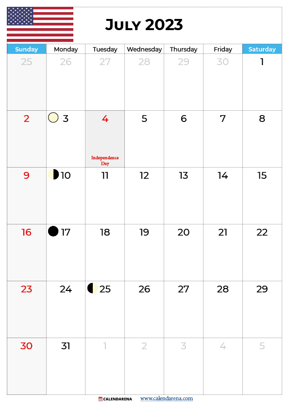 july 2023 calendar with holidays USA