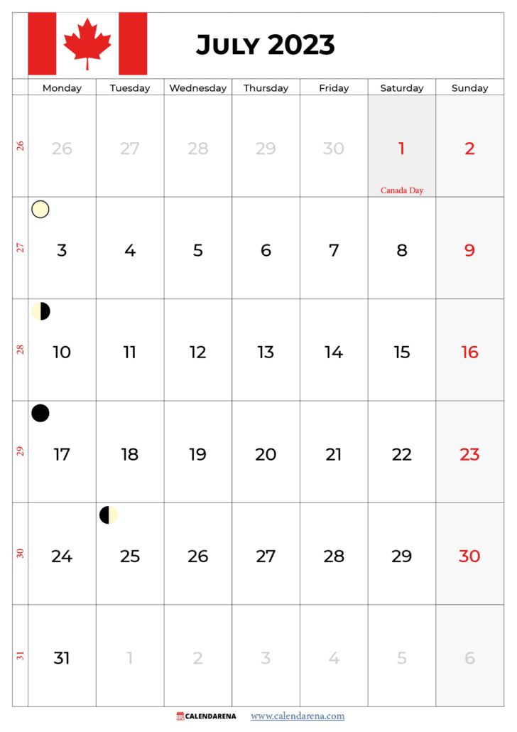july 2023 calendar with holidays canada