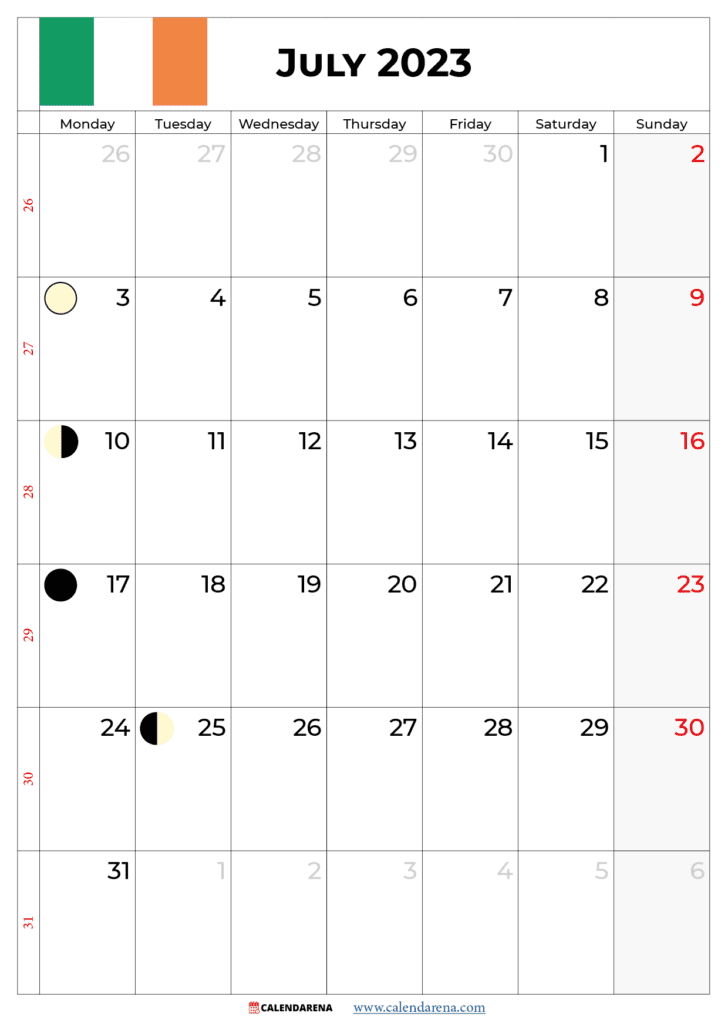 july 2023 calendar with holidays ireland