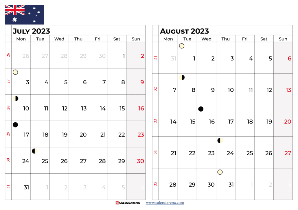 july and august 2023 calendar australia