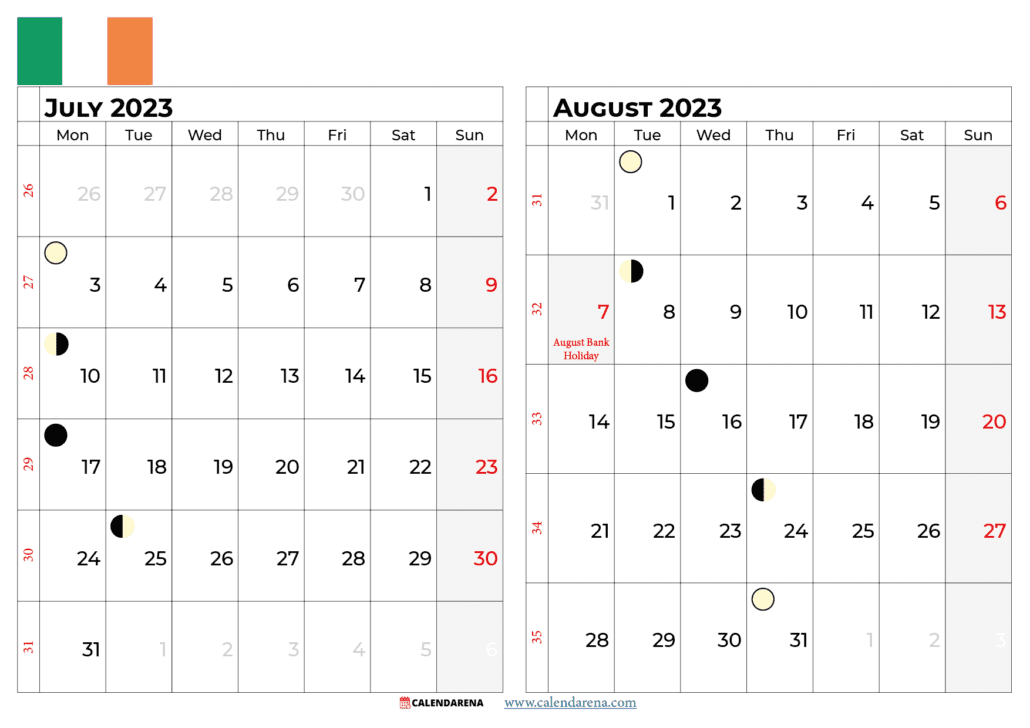 july and august 2023 calendar ireland