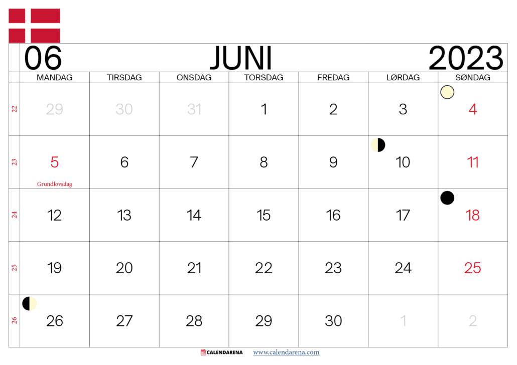 juni 2023 kalender danmark