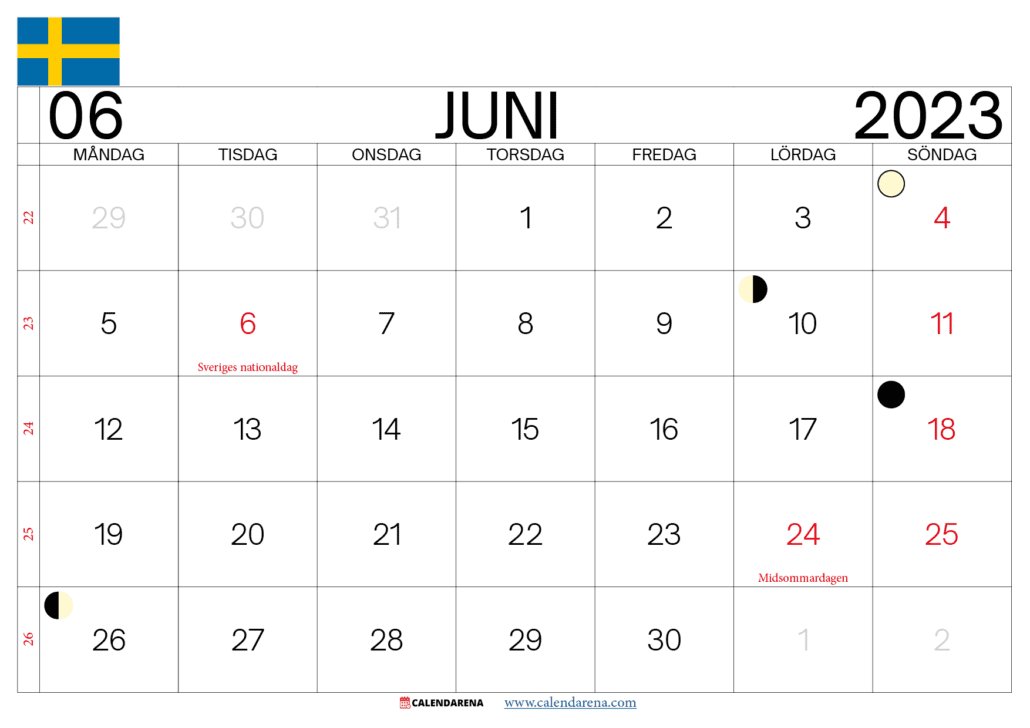 juni kalender 2023 Sverige
