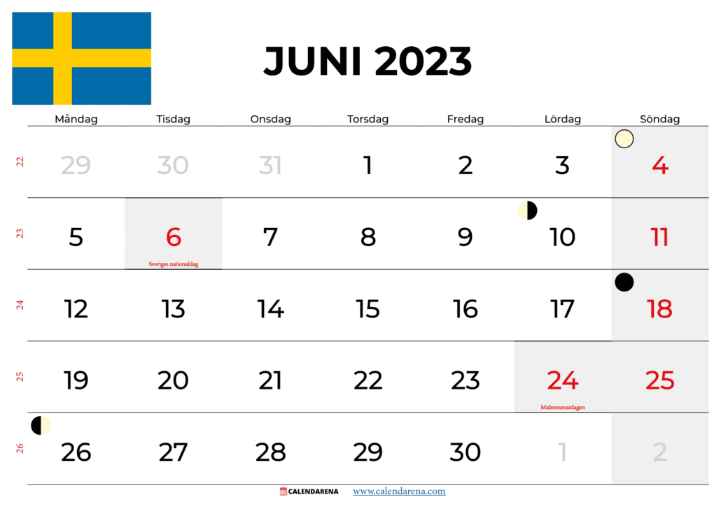 kalender juni 2023 Sverige