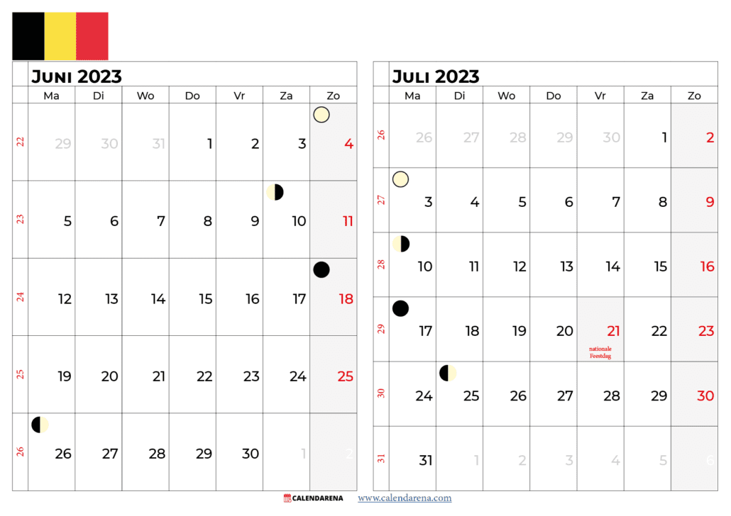 kalender juni juli 2023 belgië