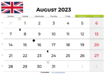 august 2023 calendar UK