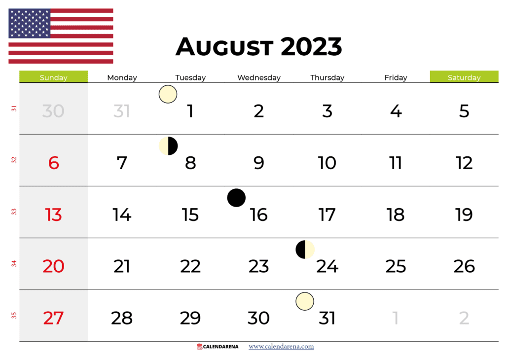 august 2023 calendar USA