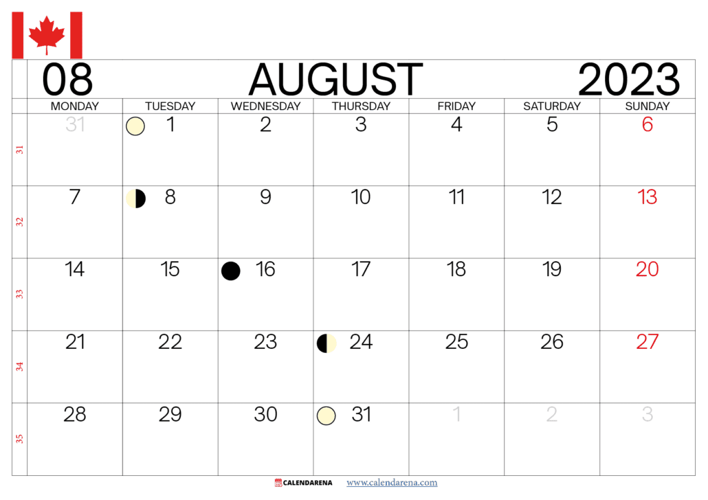 august 2023 calendar canada