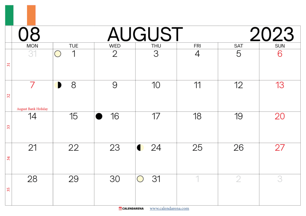 august 2023 calendar ireland