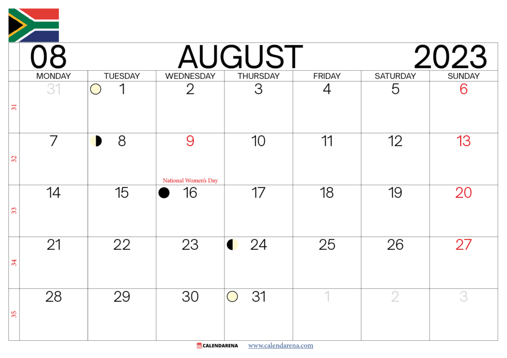 august 2023 calendar south africa