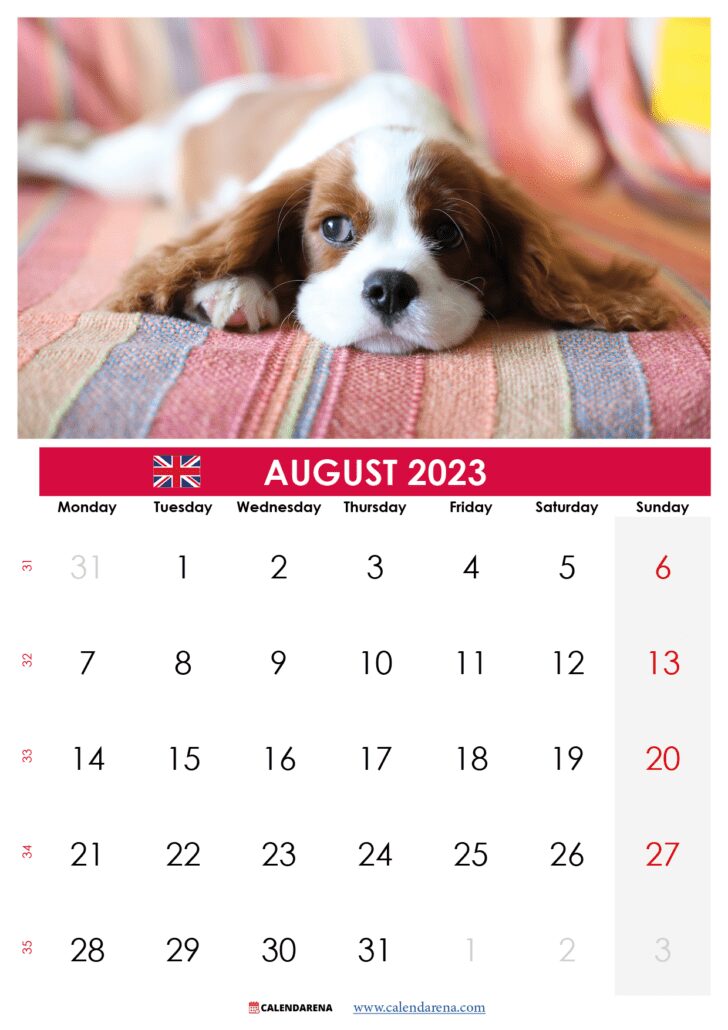 august 2023 calendar with holidays UK