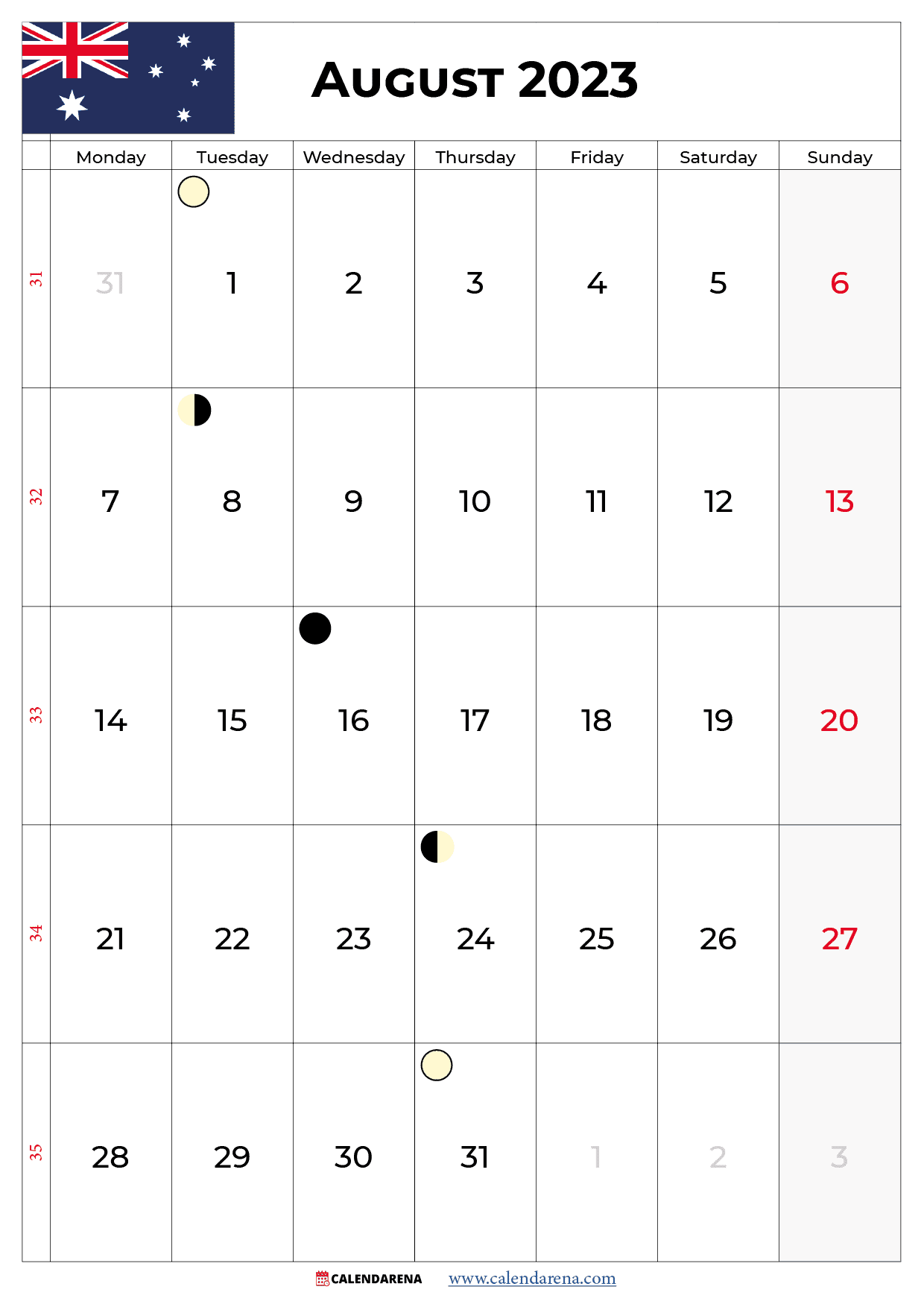august 2023 calendar with holidays australia