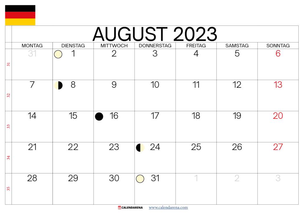 august 2023 kalender Deutschland